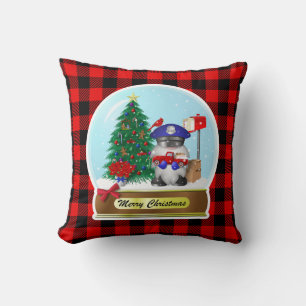 Gnome and Snowman Mail Carrier Snow Globe  Throw Pillow
