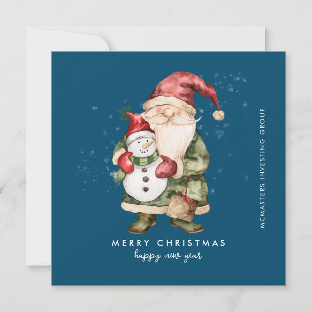 Gnome and Snowman Merry Christmas Businness Flat H Holiday Card (Front)