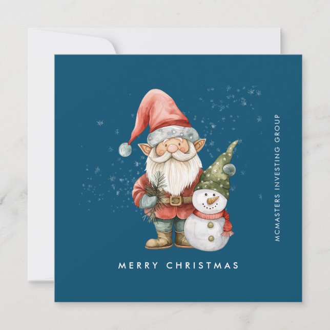 Gnome and Snowman Merry Christmas Businness Flat Holiday Card (Front)