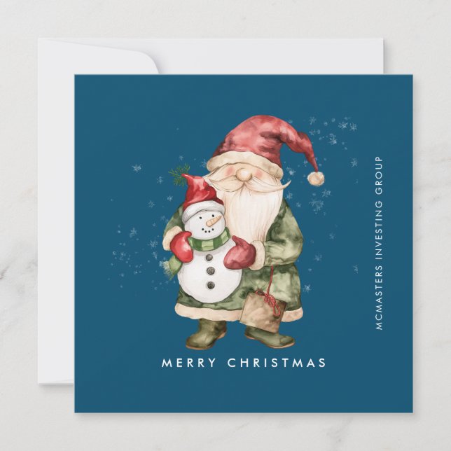 Gnome and Snowman Merry Christmas Businness Flat Holiday Card (Front)