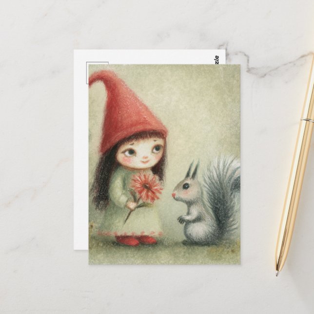 Gnome and the Squirrel Postcard (Front/Back In Situ)