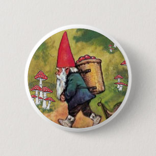 Gnome Apple Basket Snail Mushrooms Fantasy 2 Inch Round Button