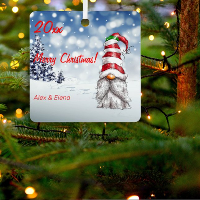 Gnome Arbre de Noël neige Carré en métal ornement (Créateur téléchargé)