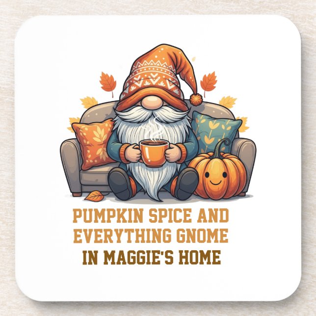 Gnome at home cozy - pumpkin design coaster (Front)