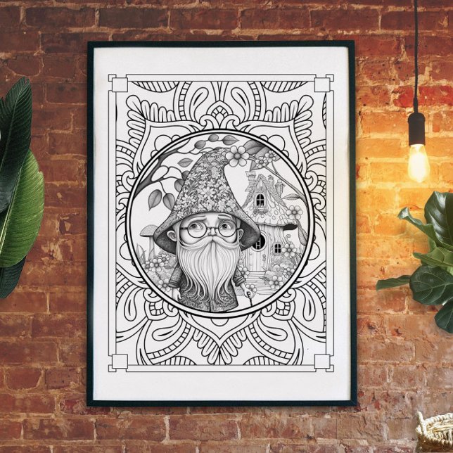 Gnome at Home Mandala Adult Coloring Poster (Créateur téléchargé)