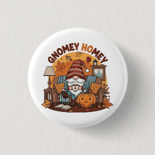 Gnome at home seasonal pumpkin design 1 inch round button