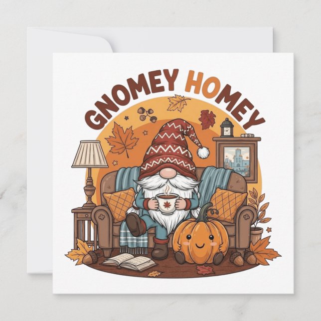 Gnome at home seasonal pumpkin design invitation (Front)
