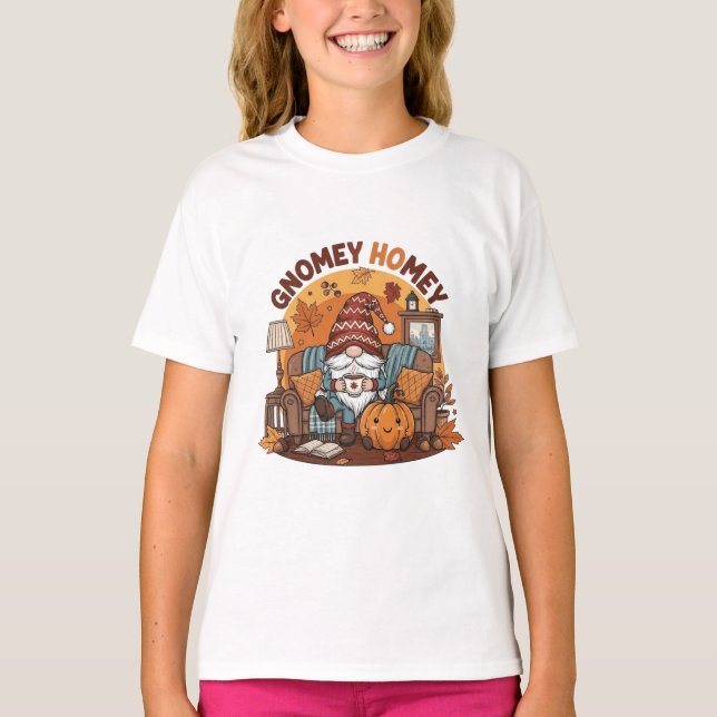 Gnome at home seasonal pumpkin design T-Shirt (Front)
