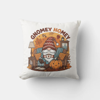 Gnome at home seasonal pumpkin design throw pillow