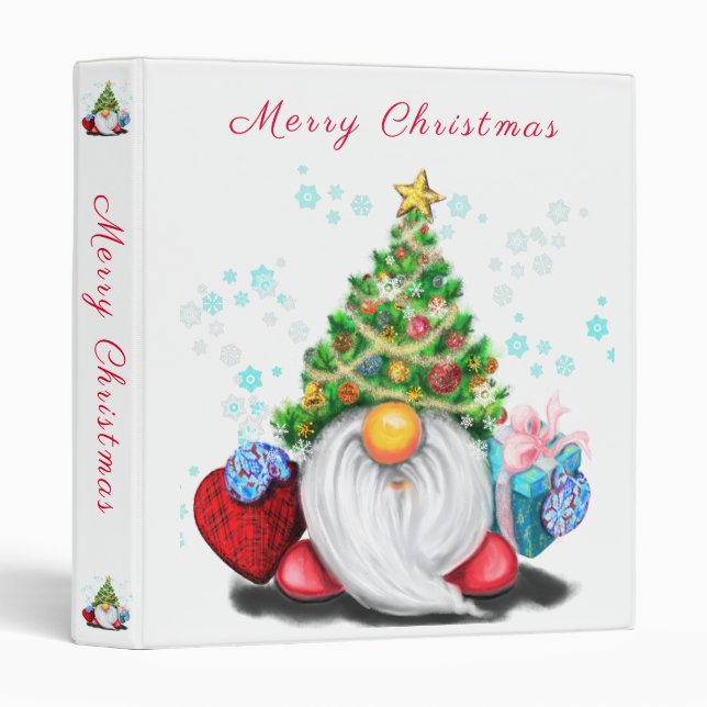 Gnome avec sapin de Noël Casquette et Classeur cad (Devant/Côté)