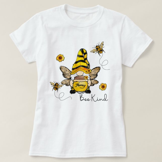 Gnome Bee Kind Sunflower Ladie's T-Shirt (Design Front)