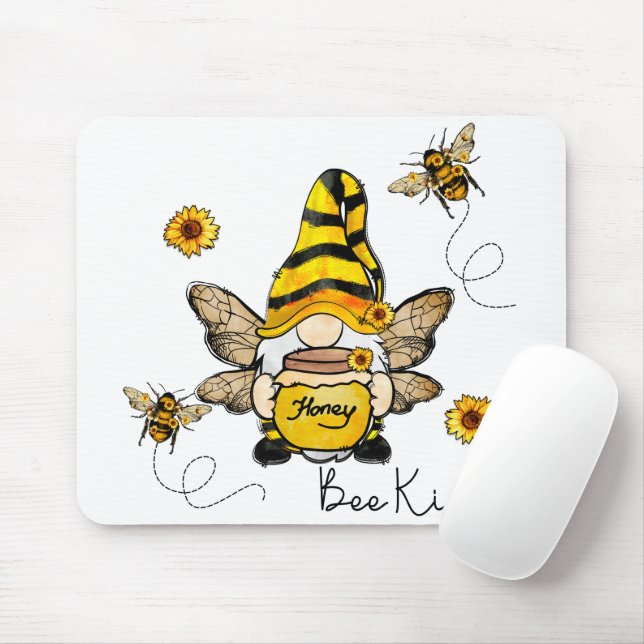 Gnome Bee Kind Sunflower Mousepad (With Mouse)