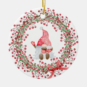 Gnome Berry Wreath Ceramic Ornament