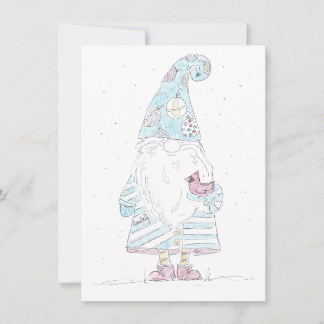 gnome bleu - Carte de Noël à panneau unique (Devant)