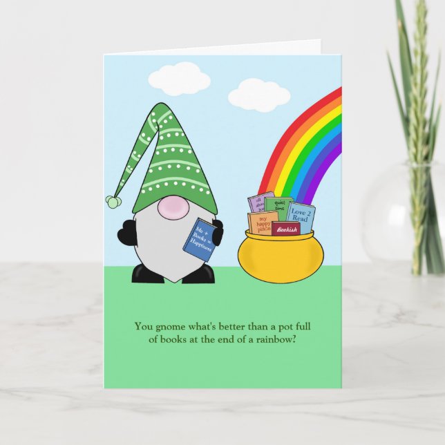 Gnome Book Lover Birthday Card (Front)