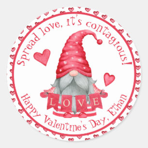 Gnome Boy With Hearts  Classmates Valentine's  Classic Round Sticker