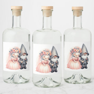 Gnome Bride Groom Orange Rustic Summer Wedding Liquor Bottle Label