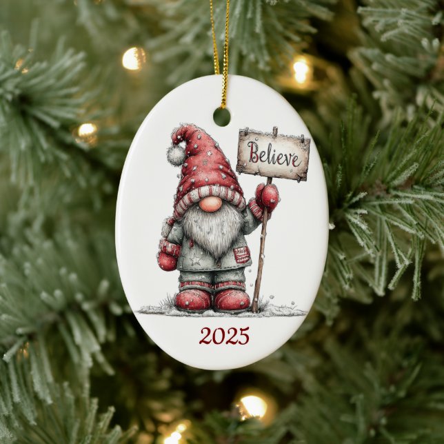 Gnome Ceramic Oval Christmas Ornament (Tree)