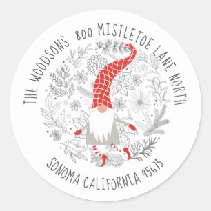 Gnome Christmas Foliage Return Address Classic Round Sticker