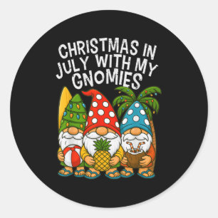 Gnome Christmas In July With My Gnomies Summer Vac Classic Round Sticker