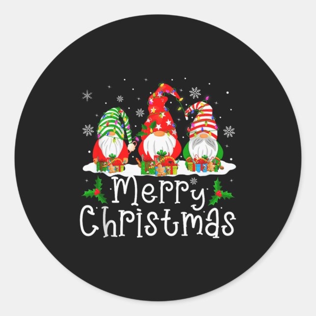 Gnome Christmas Lights Matching Family Gnome Merry Classic Round Sticker (Front)