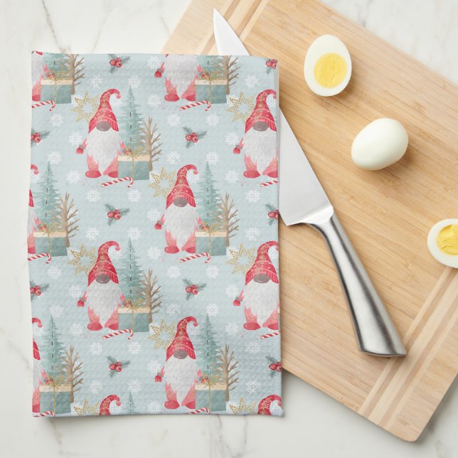 Gnome Christmas Pattern Kitchen Towel (Quarter Fold)
