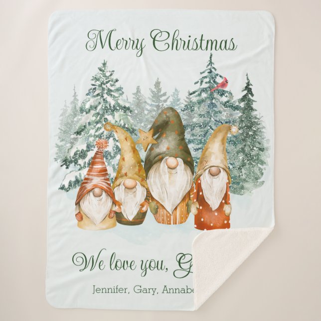 Gnome Christmas Sherpa Blanket (Front)