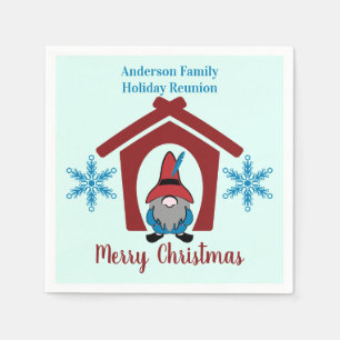 Gnome Christmas Snowflakes Red Blue Personalized Napkin