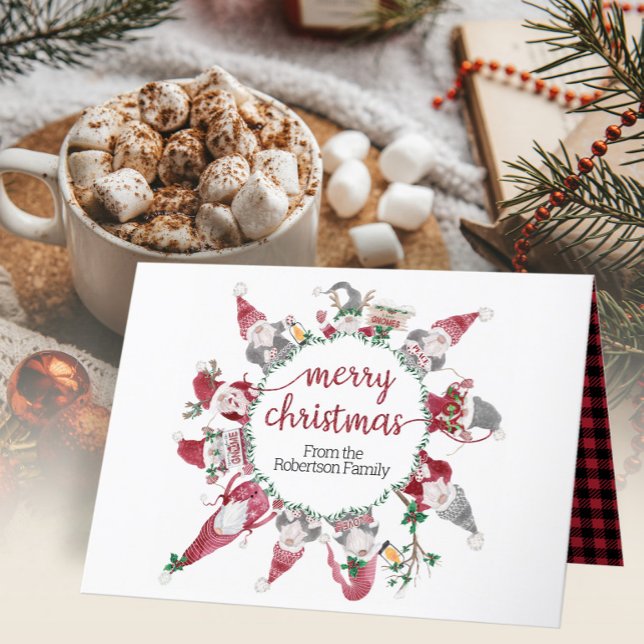 Gnome Christmas Tree Reindeer Watercolor Red Plaid Holiday Card (Creator Uploaded)