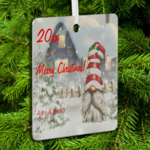Gnome Christmas tree snow Metal Square Ornament