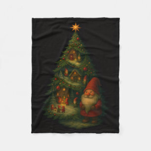 Gnome Christmas Tree Village Fleece Blanket – Cozy