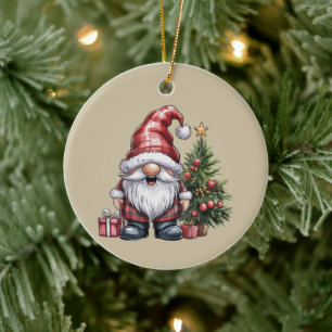 Gnome Christmas Winter Season Gnomes Lover Holiday Ceramic Ornament