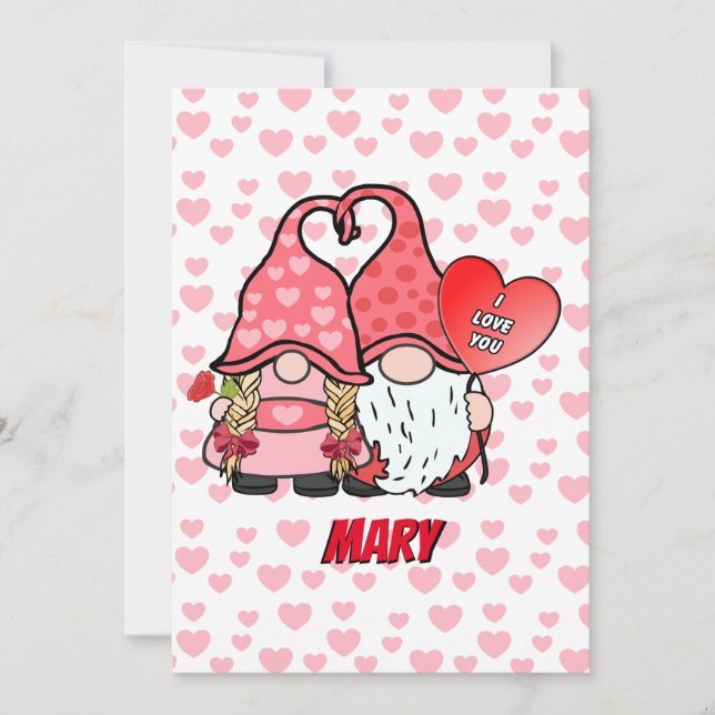 Gnome Couple With Personalized Name On Front Holiday Card (Front)