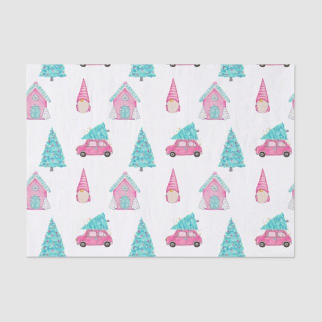 Gnome Cute Pink Peppermint Christmas Pattern  Tissue Paper (Front)