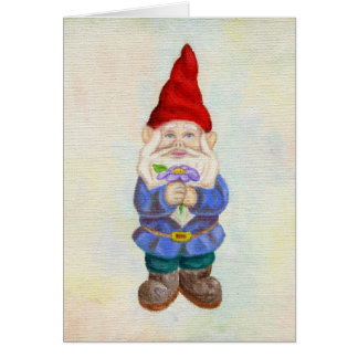 Gnome de jardin avec la carte de fleur