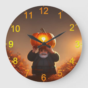 Gnome De Jardin Portant Un Citrouille, Horloge Mur