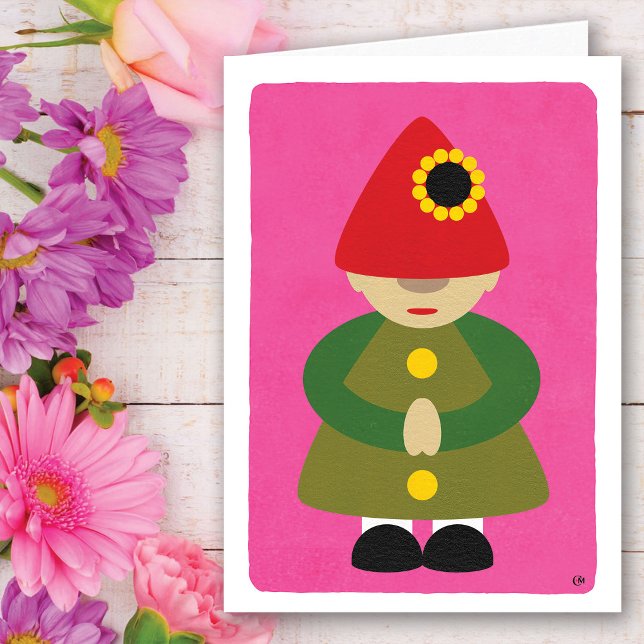 Gnome de la fête des mères sur carte rose (Créateur téléchargé)
