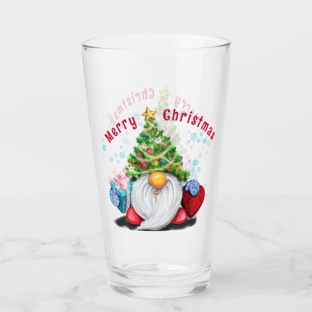 Gnome de Noël avec verre cadeau - Personnalisable (Devant)