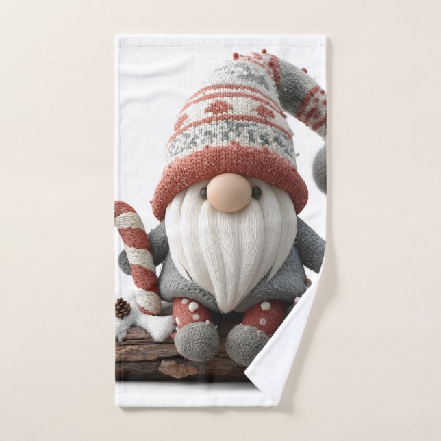 Gnome de Noël mignonne avec un Sucre de canne sur  (Serviette à main)