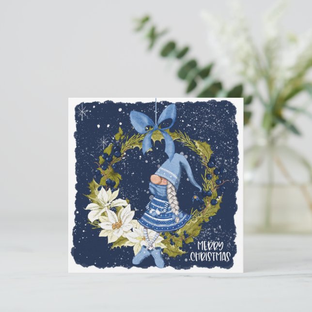 Gnome de Noël sur la carte de Noël Wreath (Debout devant)
