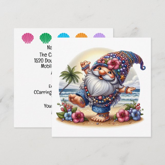 Gnome de Plage Précieux - Invitation Thématique (Devant / Derrière)