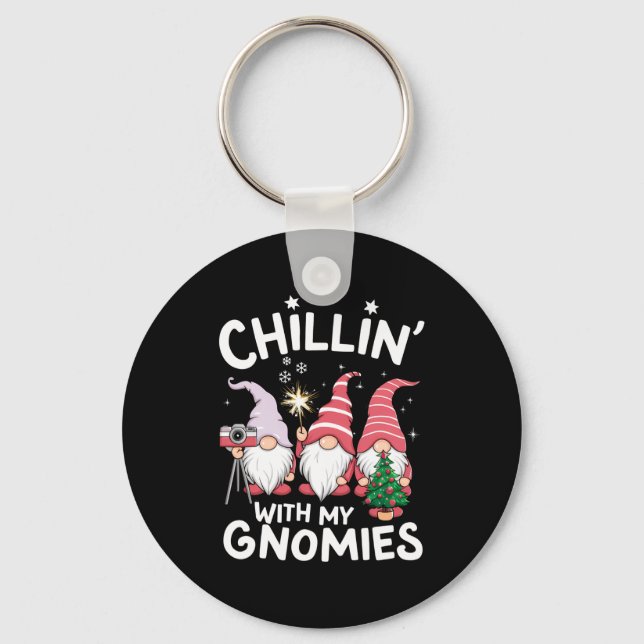 Gnome Family Christmas Chillin With My Gnomies  Keychain (Front)