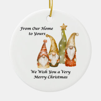Gnome Family From Our Home to Yours on a  Ceramic Ornament