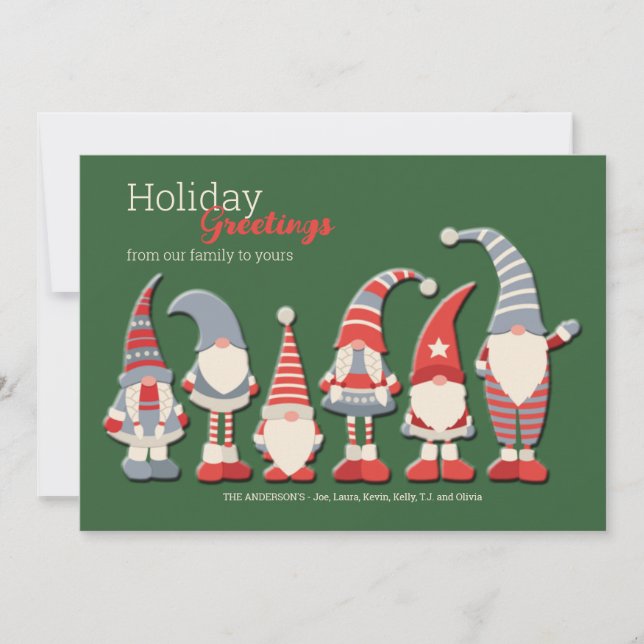 Gnome Family Holiday Greeting Card (Front)