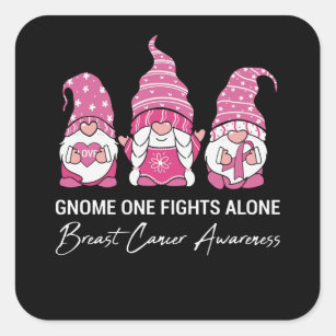 Gnome Fights Alone Family Matching Breast Cancer Square Sticker