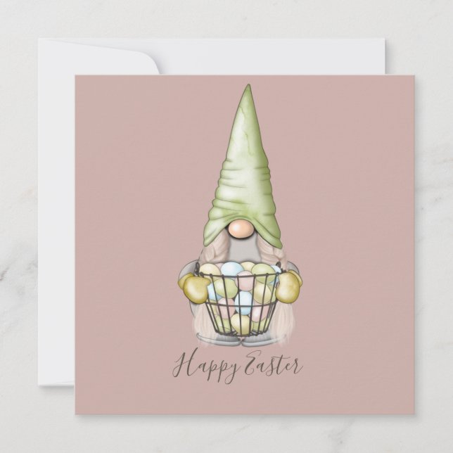 Gnome fille mignonne avec oeufs Carte plat de Pâqu (Devant)