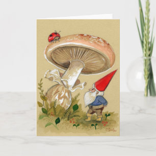 Gnome find a Ladybug and Mushroom Card