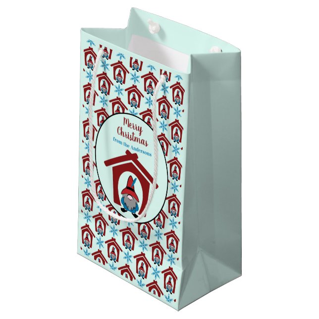 Gnome for Christmas Pattern Red Blue Personalized Small Gift Bag (Front Angled)
