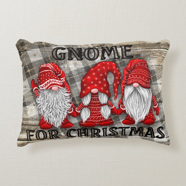 Gnome For Christmas Plaid Rustic Country Farmhouse Accent Pillow (Front)