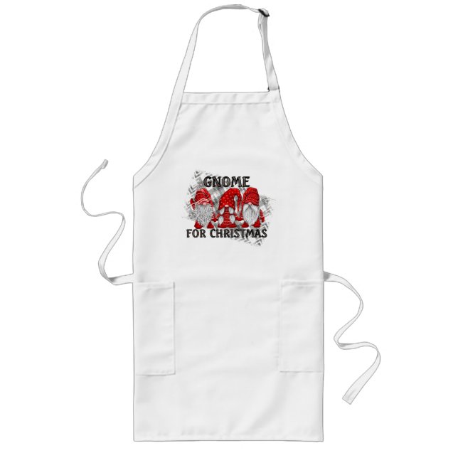 Gnome For Christmas Plaid Rustic Country Farmhouse Long Apron (Front)